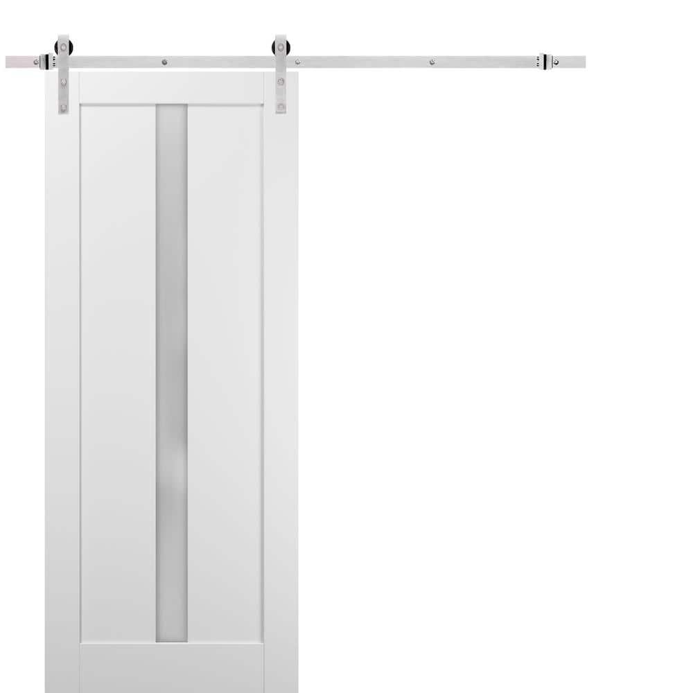 Assembly Required 30 in. x 80 in. Lite Frosted Glass White Finished Pine MDF Sliding Barn Door with Hardware Kit price history on PriceWatchPro
