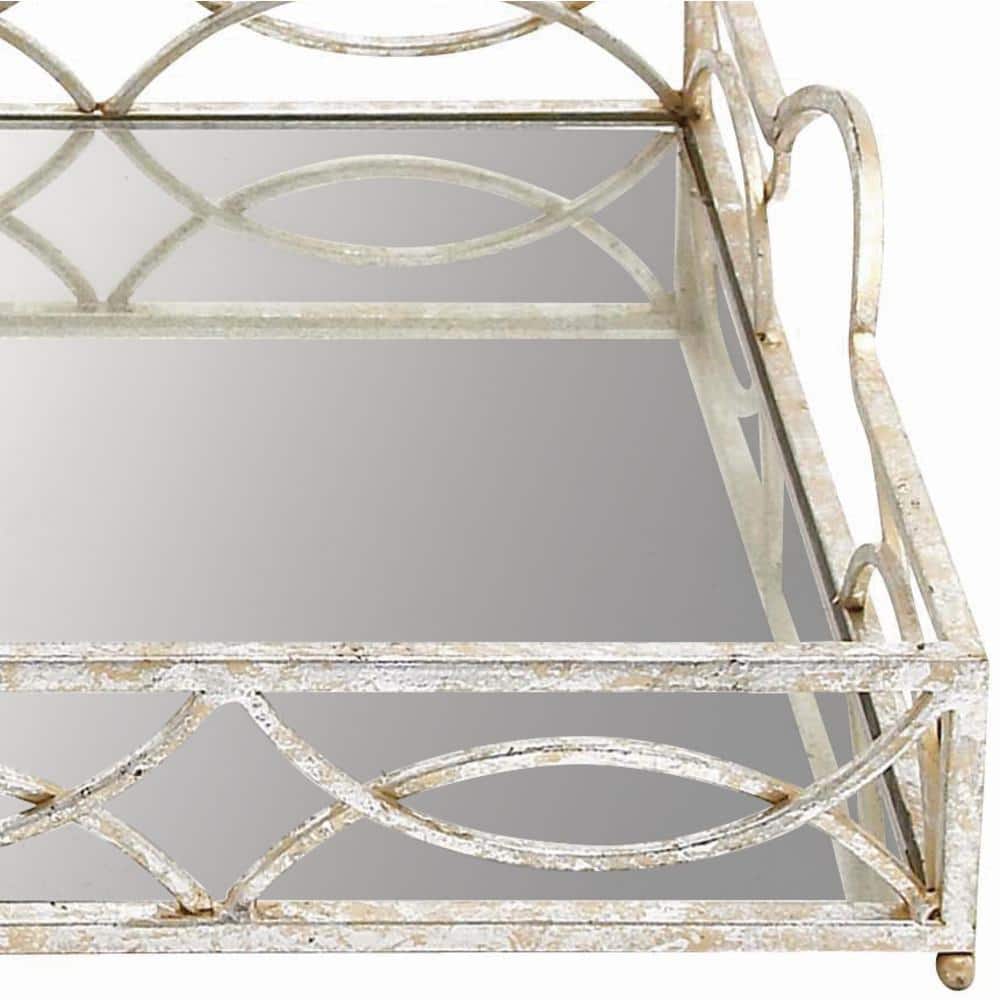 Elegant Silver Rectangular Glass Serving Tray