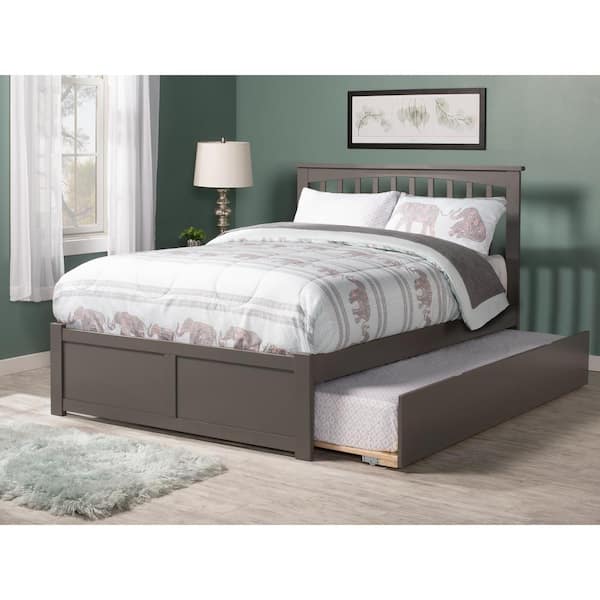 AFI Mission Grey Queen Platform Bed with Footboard and Twin XL Trundle