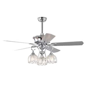 52 in. Indoor Chrome Crystal Ceiling Fan Lamp with Remote Control 3 Speed, 5 Reversible Blades for Living Room
