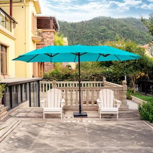 Bali Outdoor Double Sided 15 ft. x 9 ft. Rectangular Twin Market Patio Umbrella with Crank in Turquoise