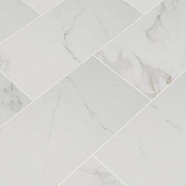 Polished Porcelain Floor And Wall Tile, Bianco Carrara Marble Tile 12×24