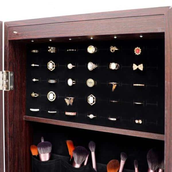 Costway Mirrored Jewelry Cabinet Jewelry Organizer W/2 Led Lights Brown :  Target