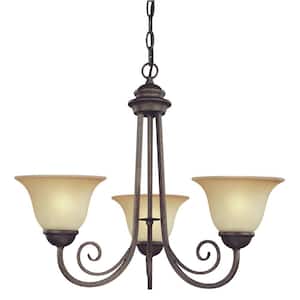 3-Light Ebony Bronze Interior Chandelier with Aged Alabaster Glass