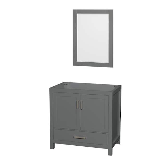 Wyndham Collection Sheffield 35 in. W x 21.5 in. D x 34.25 in. H Single Bath Vanity Cabinet without Top in Dark Gray with 24" Mirror