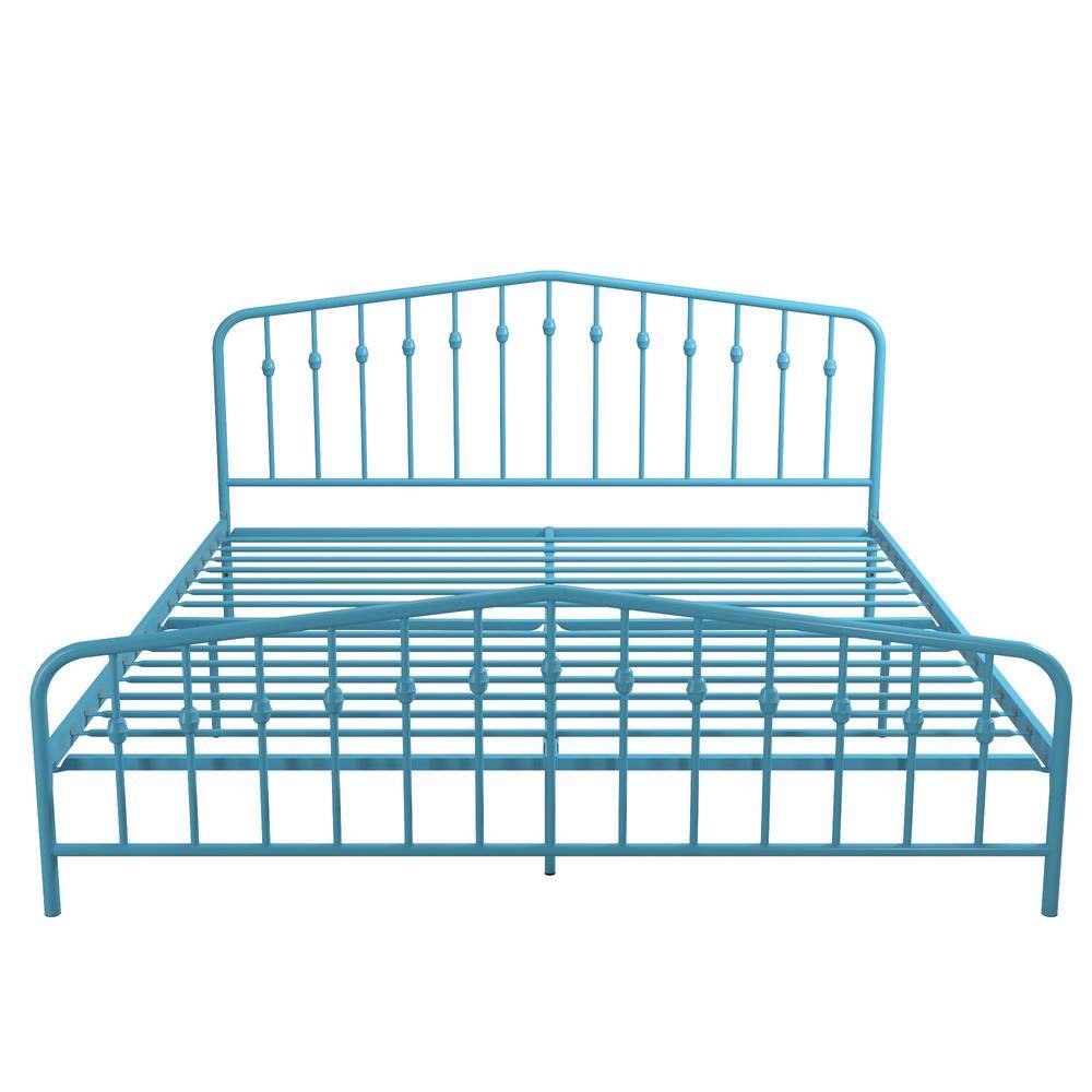Sea Blue King Metal Frame Upholstered Bed with Drawer