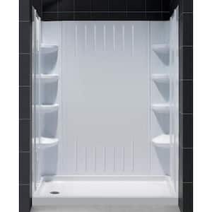 SlimLine 60 in. x 32 in.Single Threshold Shower Base in White with Left Hand Drain Base and Back Walls