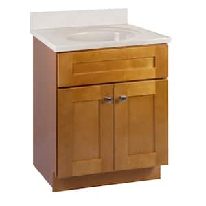Brookings Shaker RTA 25 in. W x 22 in. D x 36.31 in. H Bath Vanity in Birch with White on White Cultured Marble Top