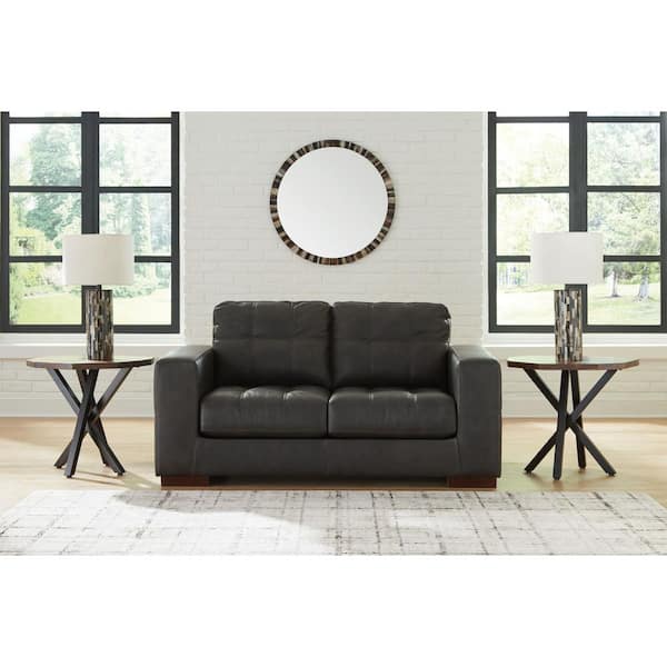 Luigi 70 in. Solid Leather Match 2-Seat Loveseat in Black