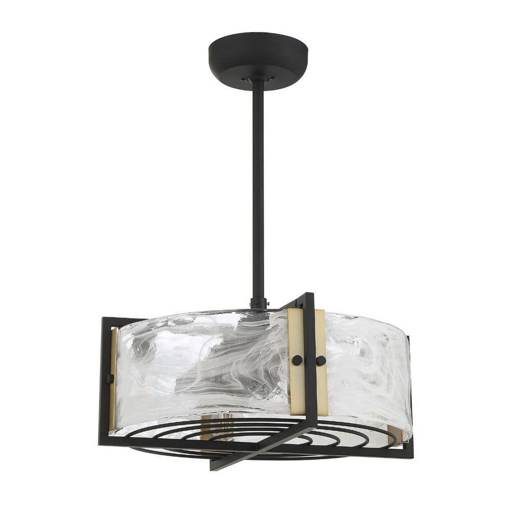 Matte Black and Warm Brass 4-Light Chandelier Fan with Remote