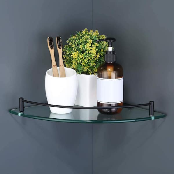 Dropship Glass Corner Shelf For Bathroom Corner Shower Shelf Black Tempered  Glass Shelf With Rail Bathroom Corner Organizer Bathroom Shelves Wall  Mounted to Sell Online at a Lower Price