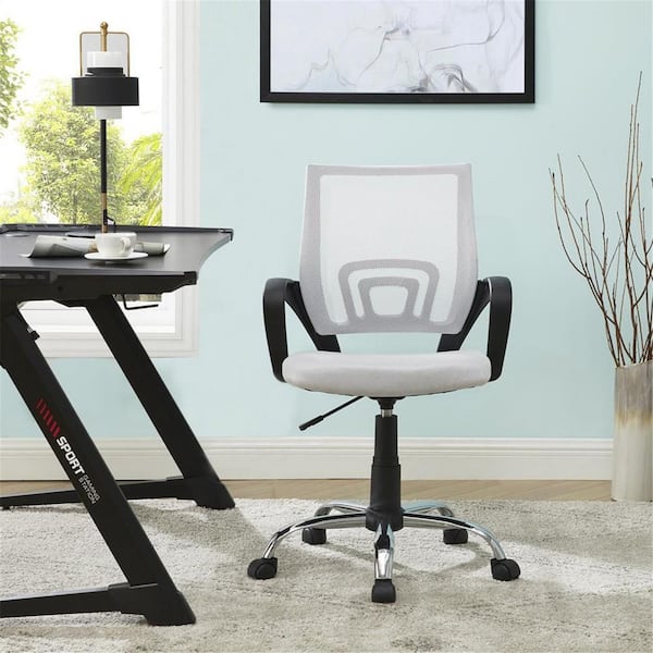 HOMESTOCK Mesh Upholstered Adjustable Height Ergonomic Office Chair in White - Swivel, Lumbar Support (Set of 4)