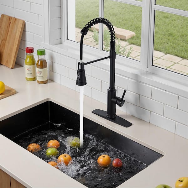 High Arc Kitchen Faucet with Pull Down Sprayer Commercial Spring Kitchen Sink Faucet for Black in Kitchen