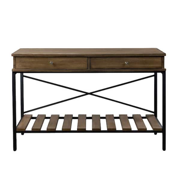Baxton Studio Newcastle 48 in. Brown/Antique Bronze Standard Rectangle Wood Console Table with Drawers