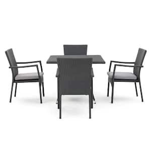 Campbell Grey 5-Piece Faux Rattan Outdoor Dining Set with Grey Cushions