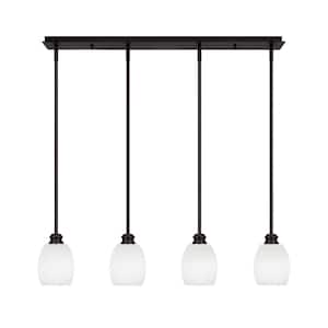 Albany 60-Watt 4-Light Espresso Linear Pendant Light with White Linen Glass Shades and No Bulbs Included