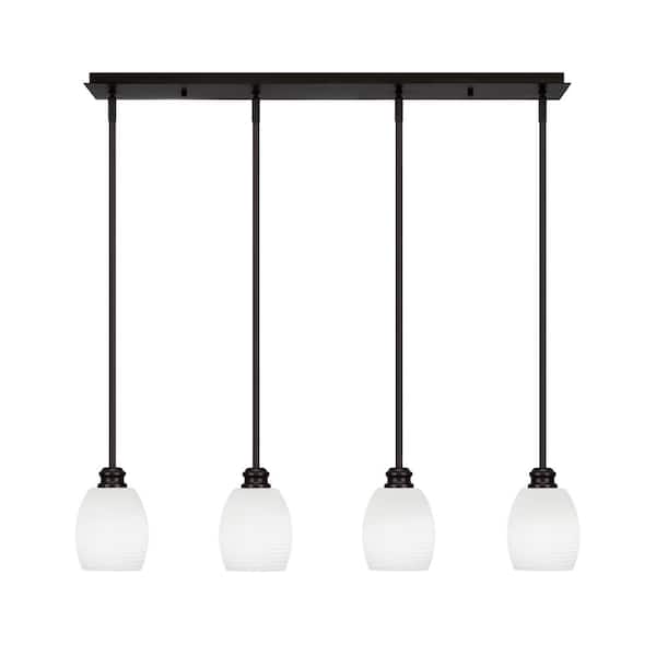 Unbranded Albany 60-Watt 4-Light Espresso Linear Pendant Light with White Linen Glass Shades and No Bulbs Included