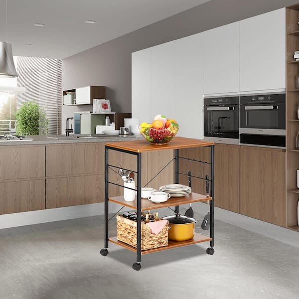 Winado White Oak 3-Shelf Metal 23.63 in. W Baker's Rack