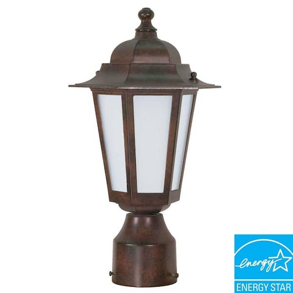 Green Matters 1-Light Outdoor Old Bronze 13-Watt CFL Post Lantern with Satin White Glass