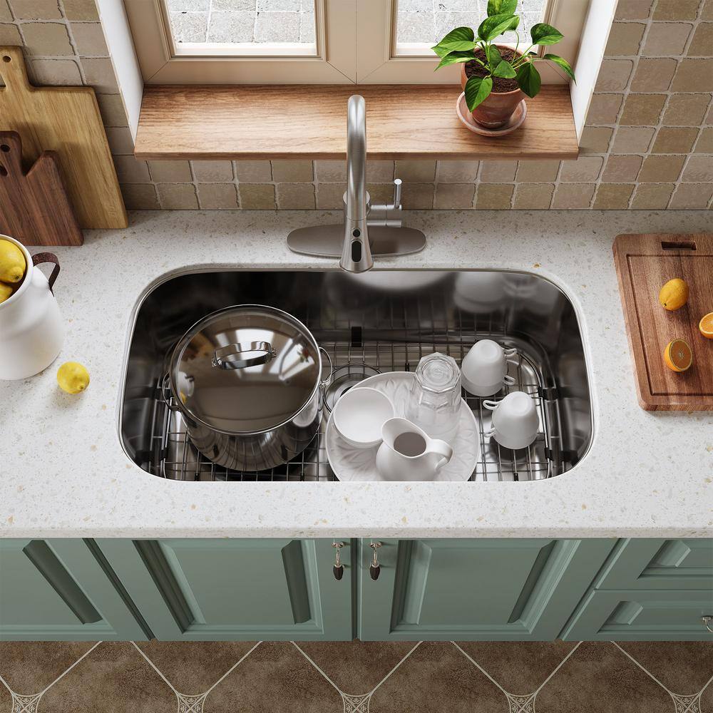 32 in. Undermount Single Bowl 18-Gauge Brushed Stainless Steel Kitchen Sink with Bottom Grids and Strainer Basket price history on PriceWatchPro