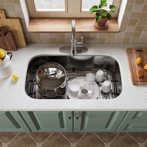 32 in. Undermount Single Bowl 18-Gauge Brushed Stainless Steel Kitchen Sink with Bottom Grids and Strainer Basket