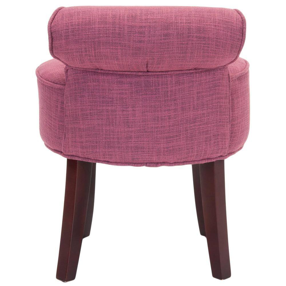 Rose Pink Button Tufted Vanity Stool with Mahogany Legs