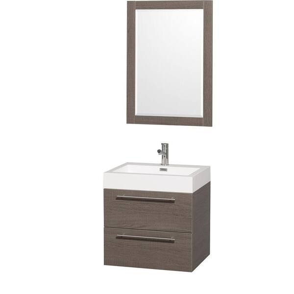 Wyndham Collection Amare 24 in. Vanity in Grey Oak with Acrylic-Resin Vanity Top in White and Integrated Sink