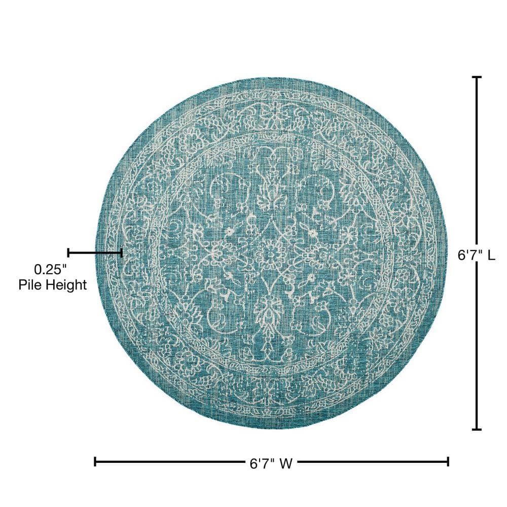 Turquoise Flat Woven Round Synthetic Area Rug, 6'-7"