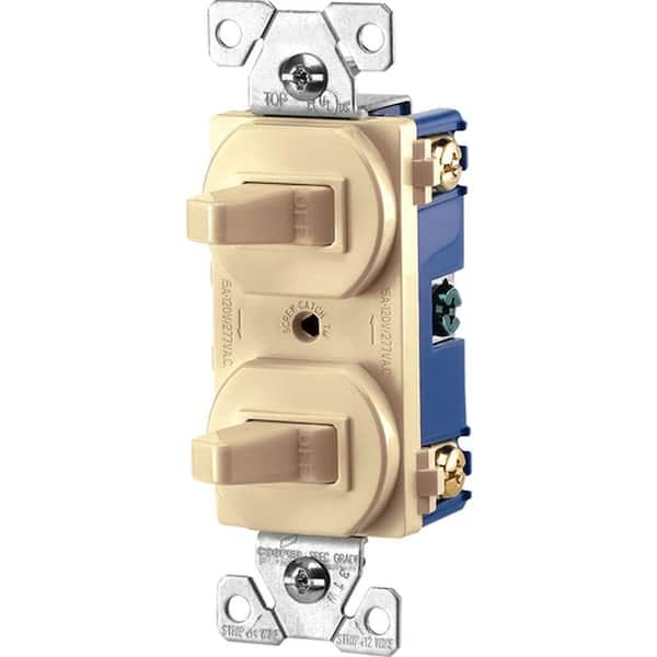 Eaton Commercial Grade 15 Amp Single Pole 2 Toggle Switches with Back and Side Wiring in Ivory