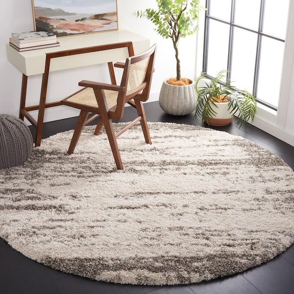 Hudson Shag 5 ft. x 5 ft. Ivory/Gray Distressed Round Area Rug