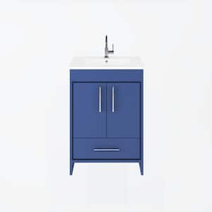 Pacific 24 in. x 18 in. D x 35 in. H Bath Vanity in Navy with Ceramic Vanity Top in White with White Basin