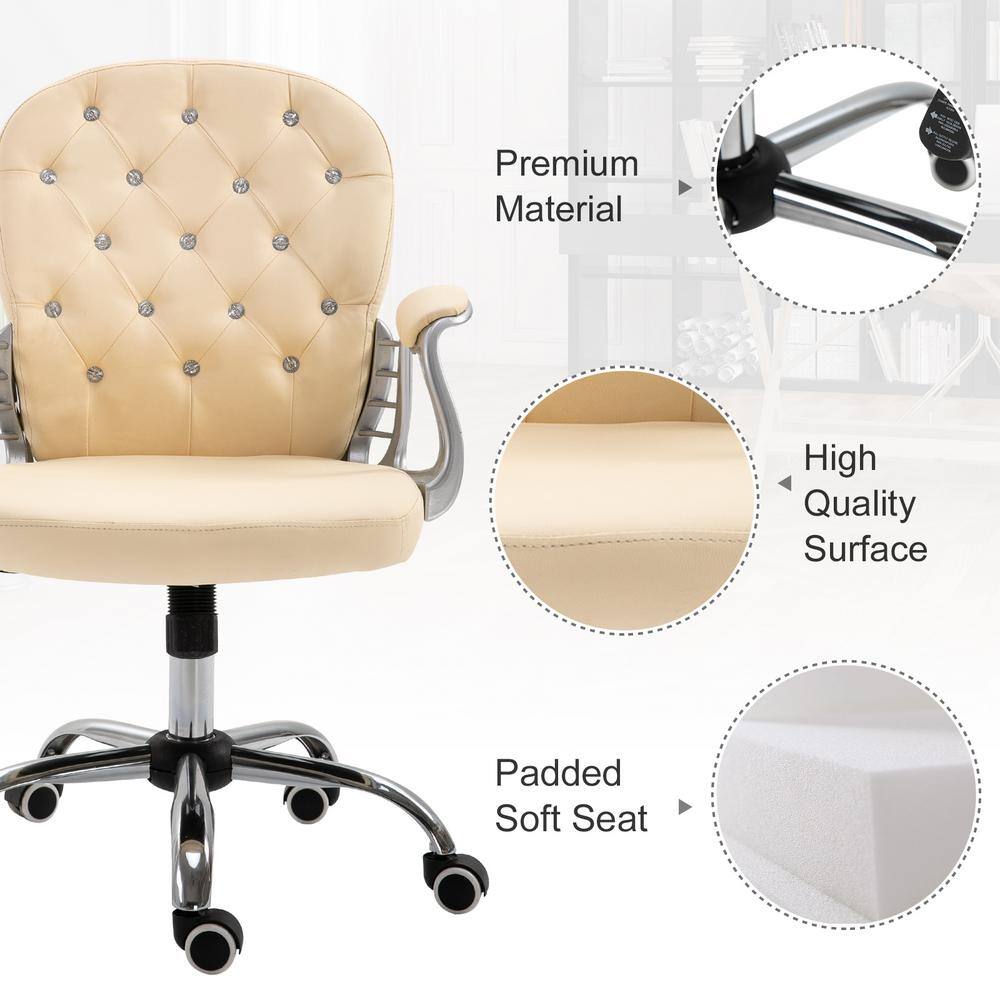 Beige Tufted Leather Swivel Executive Office Chair