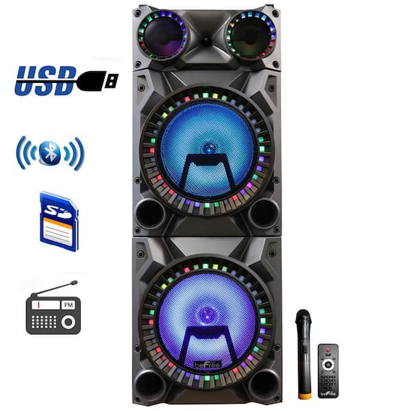 BEFREE SOUND 12 in. Bluetooth Double Subwoofer Portable Party Speaker with Reactive Party Lights