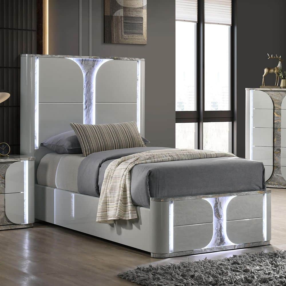 Wells Gray Wood Frame Twin Platform Bed with Touch-control LED Accents price history on PriceWatchPro