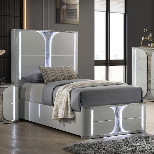 Wells Gray Wood Frame Twin Platform Bed with Touch-control LED Accents