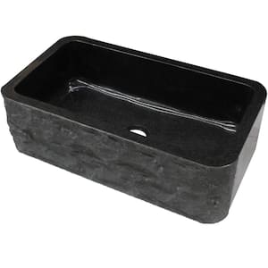 Black Granite 33 in. Single Bowl Farmhouse Apron Kitchen Sink with Natural Chiseled Front and Polished Sides