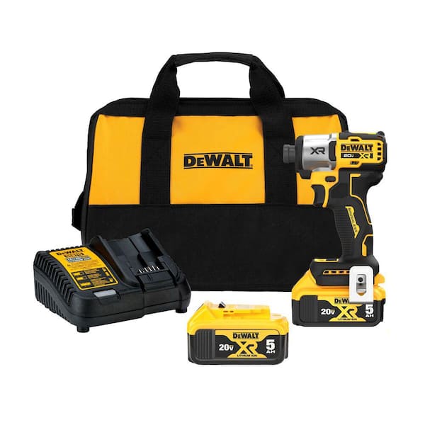 DEWALT DCF845P2 20-Volt MAX XR Lithium-Ion Cordless Brushless 1/4 in. 3-Speed Impact Driver Kit with (2) 5.0 Ah Batteries, Charger & Bag - 1