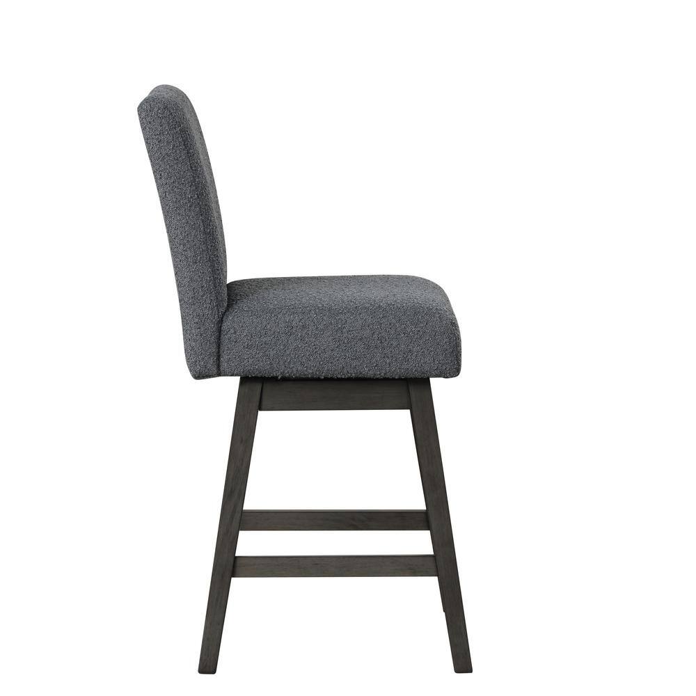 Gray Wood Counter Table with 6 Upholstered Swivel Chairs
