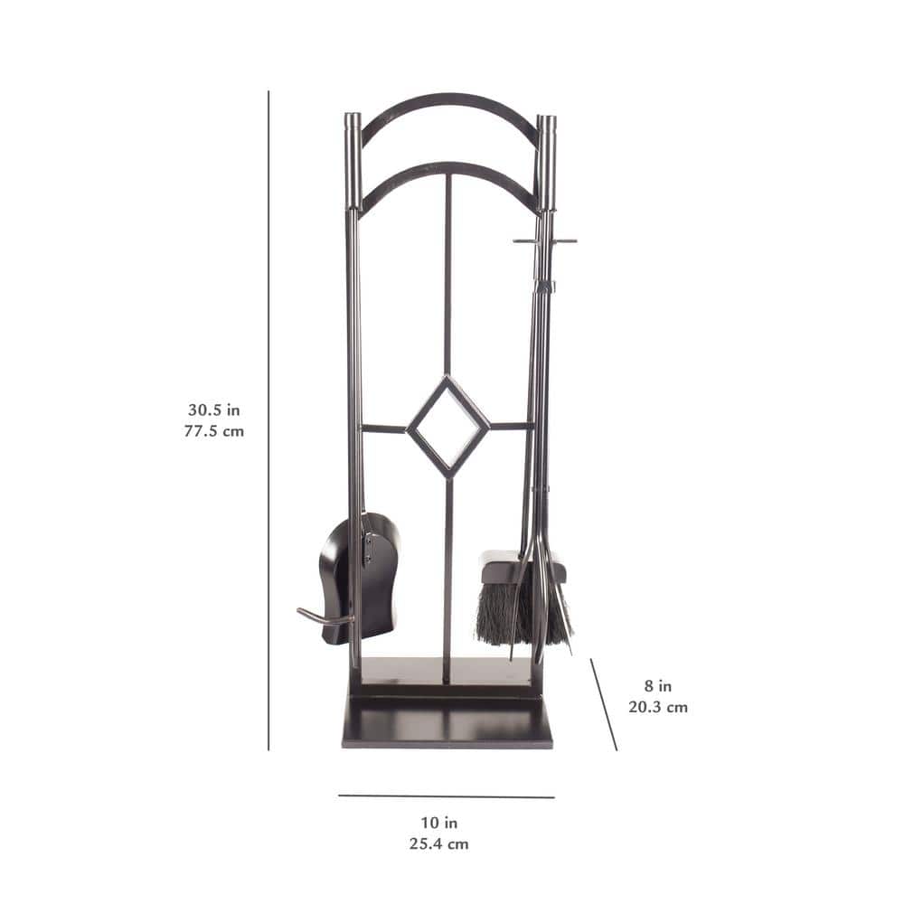 Espresso Steel Diamond 5-Piece Fireplace Tool Set with Glass Accents