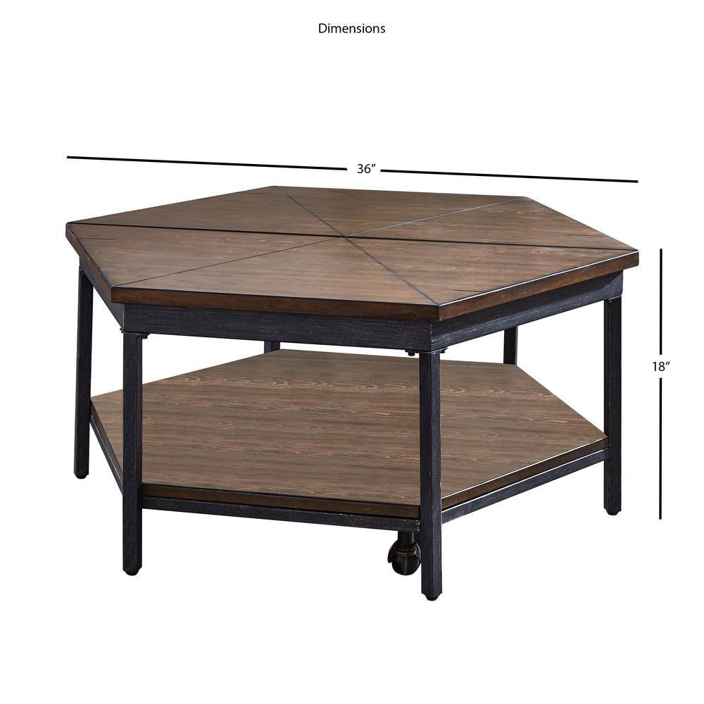 Hexagonal Medium Wood and Iron Lift-Top Coffee Table