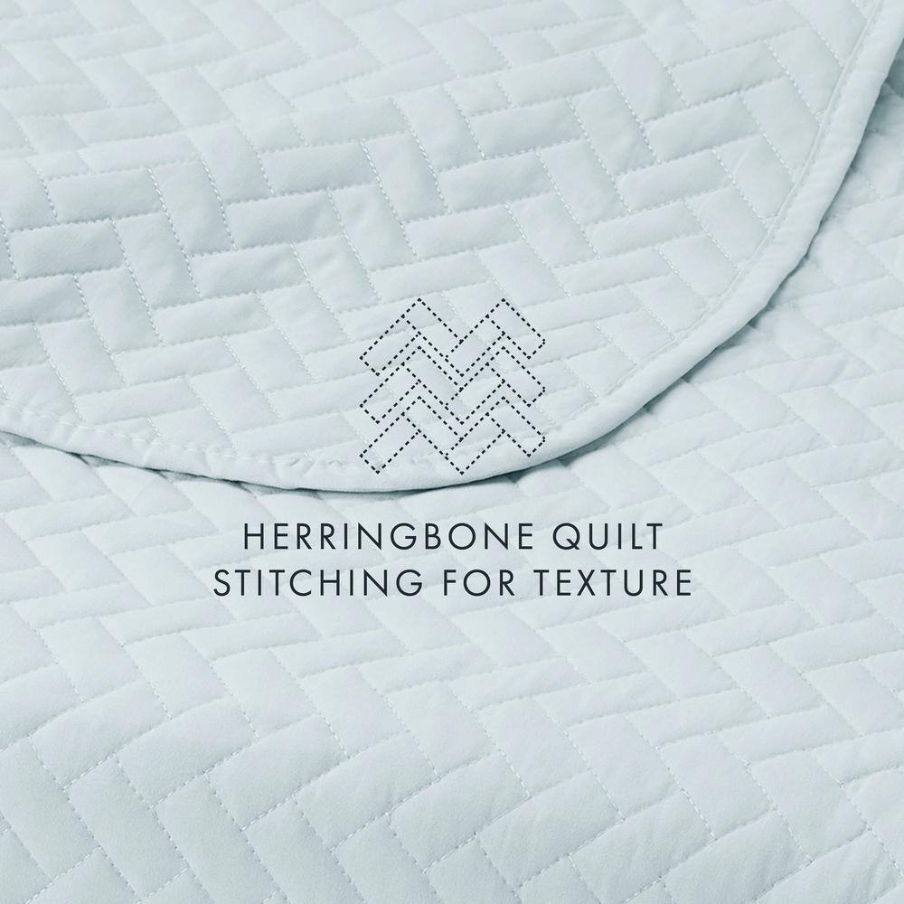 Pale Blue Twin Microfiber Quilted Coverlet & Sham Set