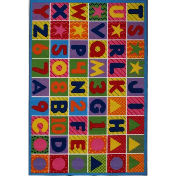 LA Rug Fun Time Numbers and Letters Multi Colored 8 ft. x 11 ft. Area Rug