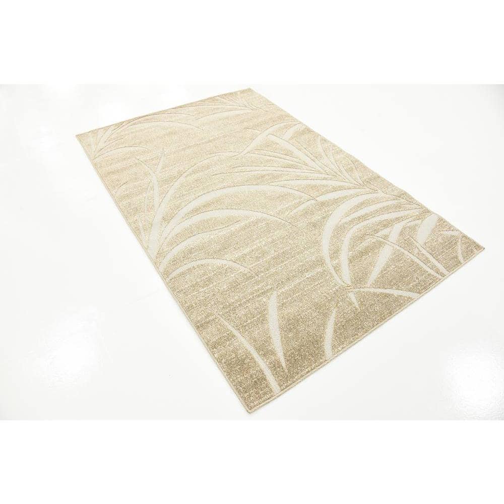 Beige Rectangular Synthetic Outdoor Stain-Resistant Rug 4' x 6'