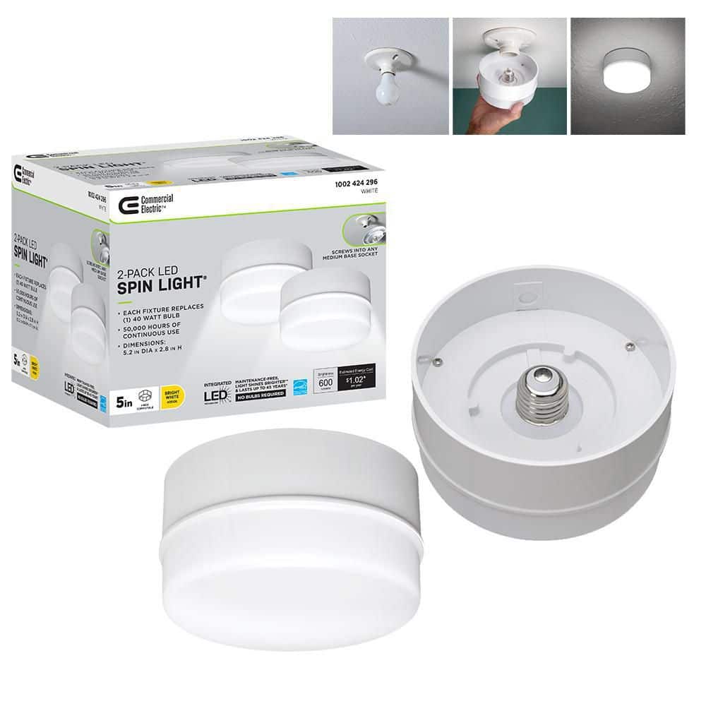 Commercial Electric 2 Pack 5  50 Watt Equivalent White Integrated LED Flushmount
