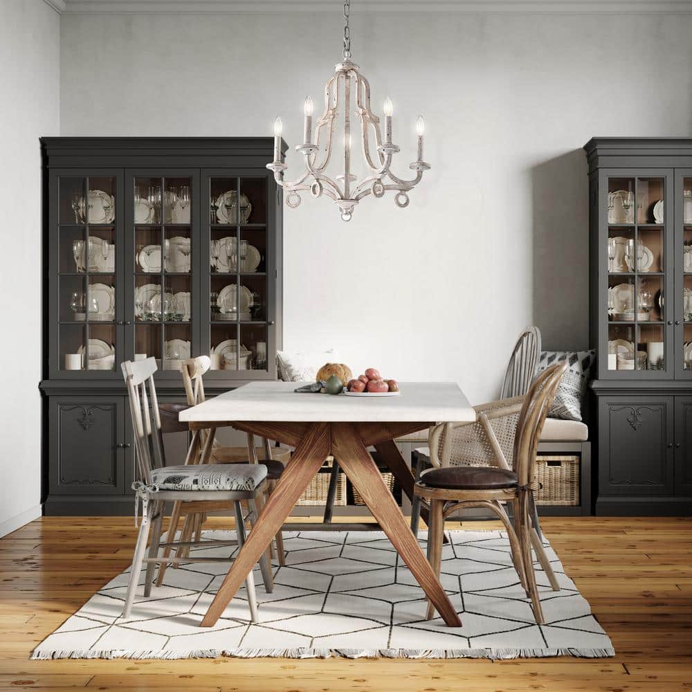 Antique White 5-Light Distressed Candle Chandelier