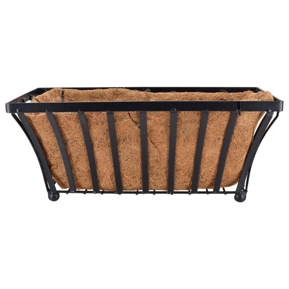 Medium Black Metal Rectangular Outdoor Planter with Coconut Liner