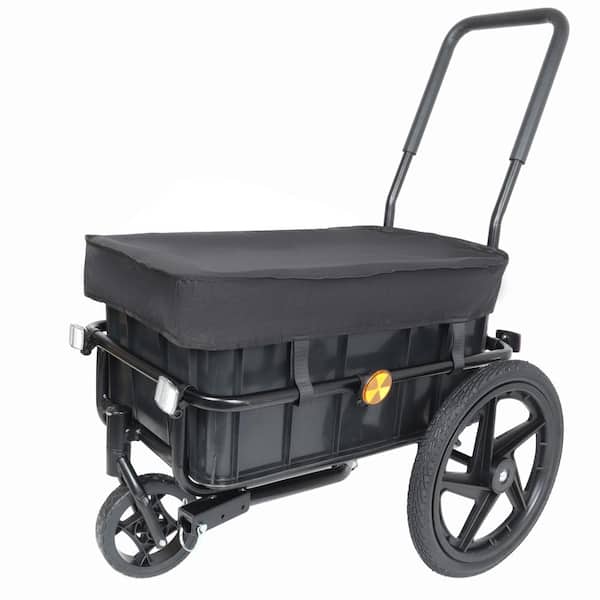 2.75 cu. ft. Steel Utility Wagon Garden Cart Bike Cargo Trailer with Removable Box and Waterproof Cover in Black