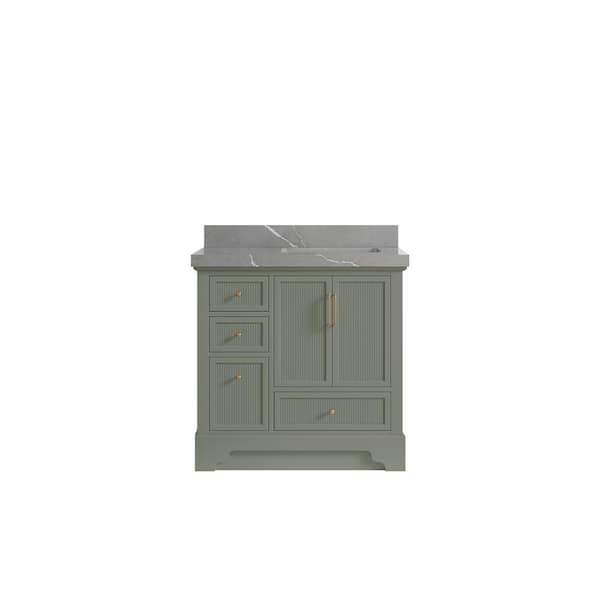 Willow Collections Alys 36 in. W x 22 in. D x 36 in. H Right Offset Sink Bath Vanity in Evergreen with 2 in. Piatra Qt. Top