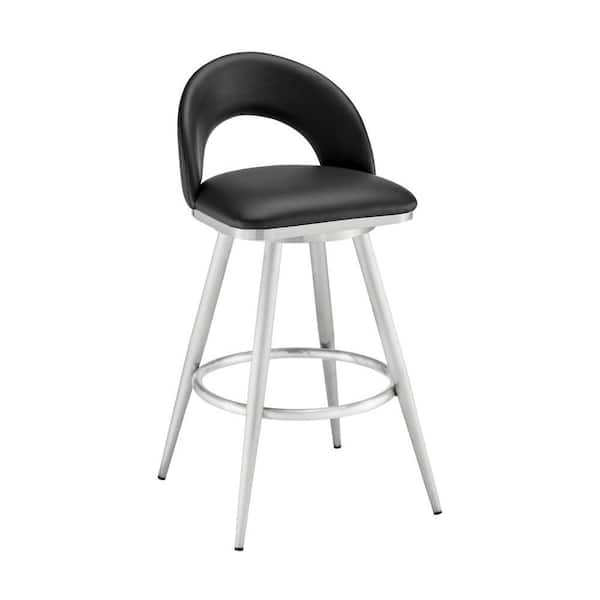 Benjara 29 in. Black and Chrome Low Back Metal Frame Counter Stool with Faux Leather Seat