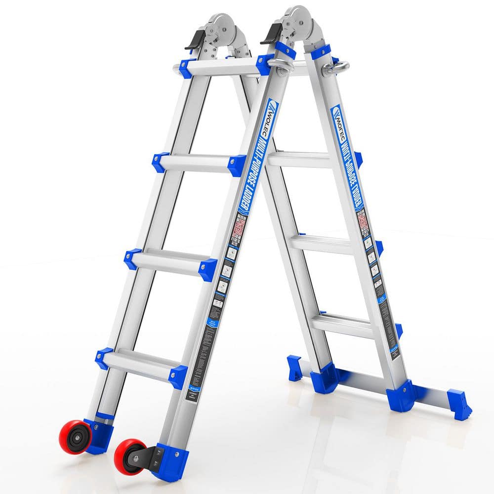 TITANKIT PRO 14 ft. Reach Aluminum Multi-Position Ladder with Wheels ...